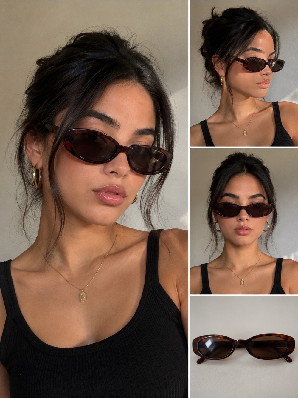 Vintage Tortoise shell oval Sanglasses Y2K Brown Tint